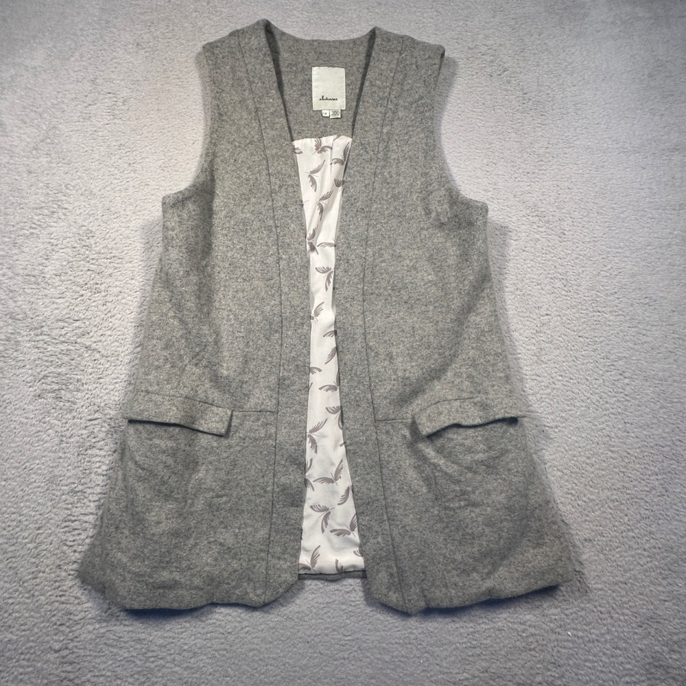 Elevenses Anthropologie Wool Blend Vest Womens‎ S Grey Open Front Flap Pockets
